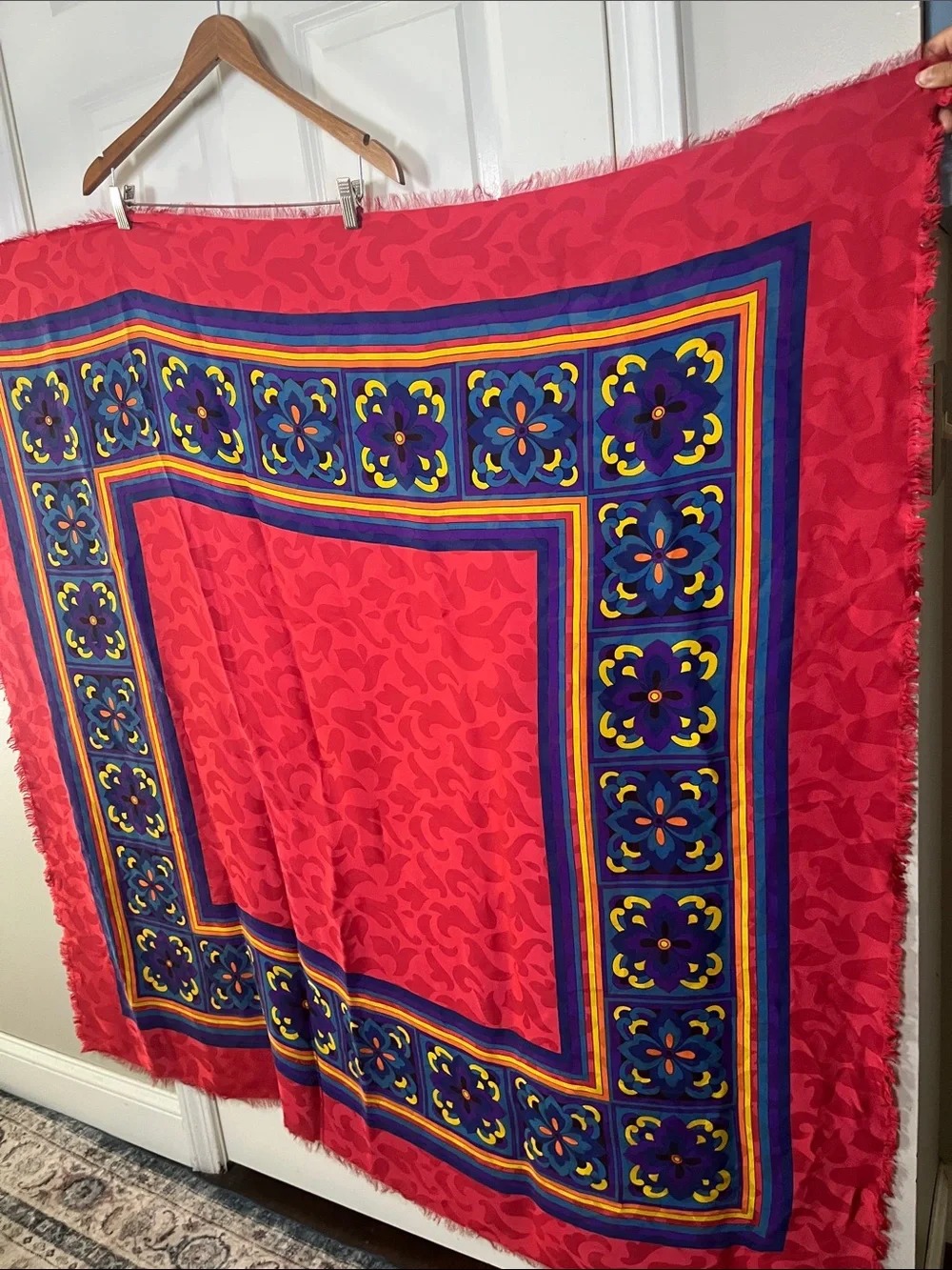 Rare- Dior Vintage geo print Large silk  Scarf mixed media stripe border